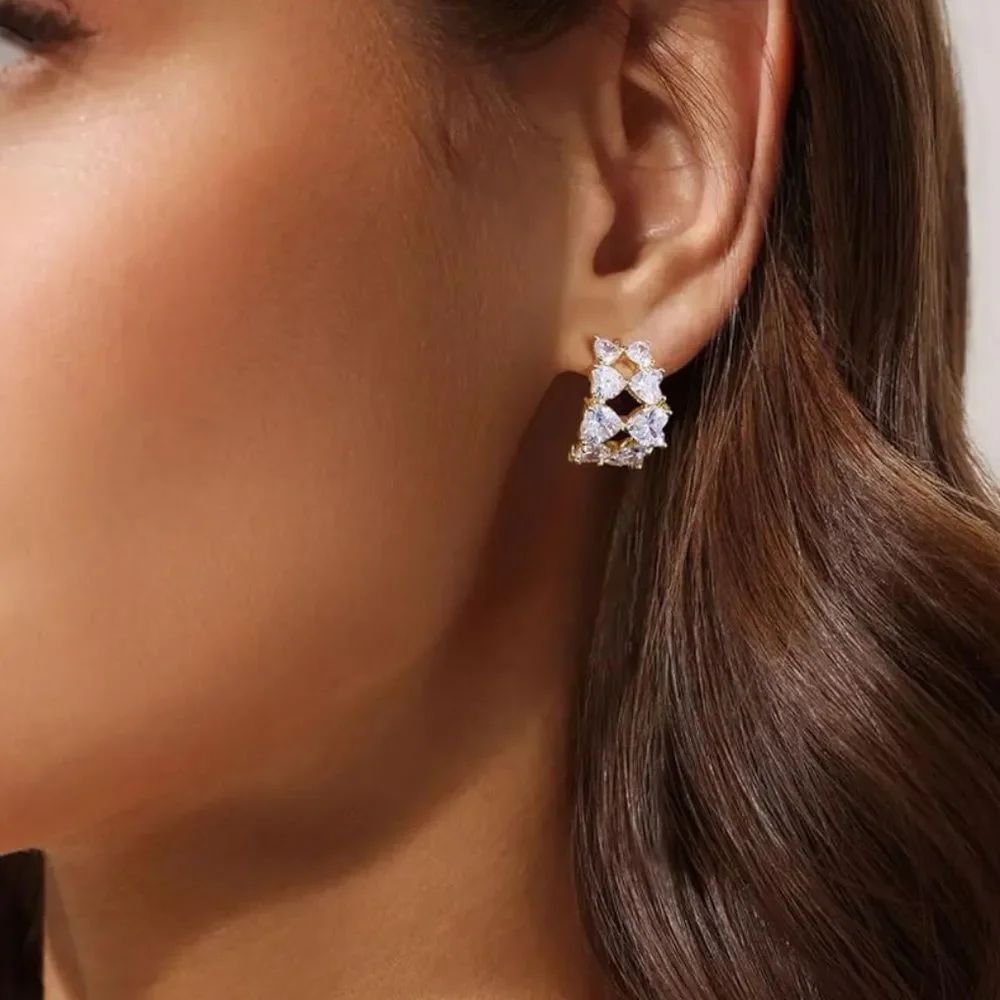 NEW 14K Gold Plated CZ Elegant Hoop Earrings